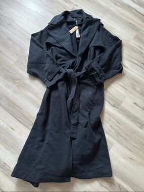 SKIMS Black Trench Coat with Tie Belt